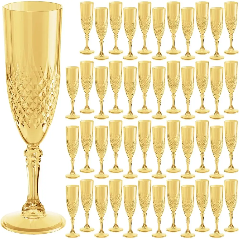 

Gold Champagne Lutes Set of 48, 7oz Plastic Reusable Glasses Cups Goblets for Valentine's Day, Christmas, Wedding Party Mimosa B