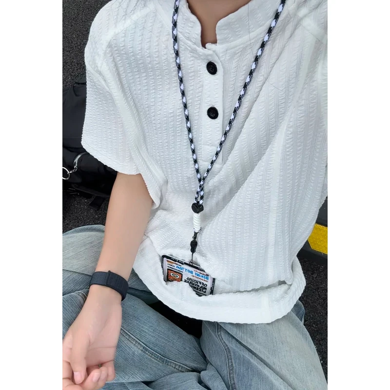 

Summer Short Sleeved T-shirt Men Black White Casual T Shirt Men Streetwear Hip-hop Loose Pleated Tshirt Mens Top Plus Size 4XL