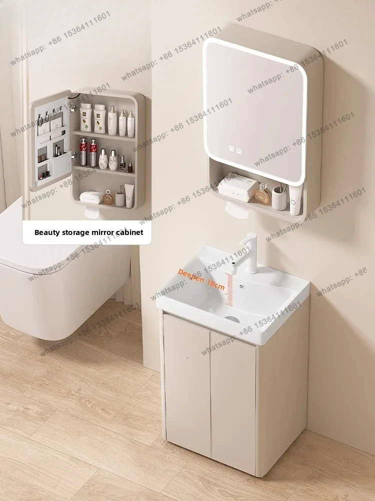 Small Apartment Waterproof Honeycomb Aluminum Floor-standing Bathroom  Combination Ceramic Integrated Deepened Washstand