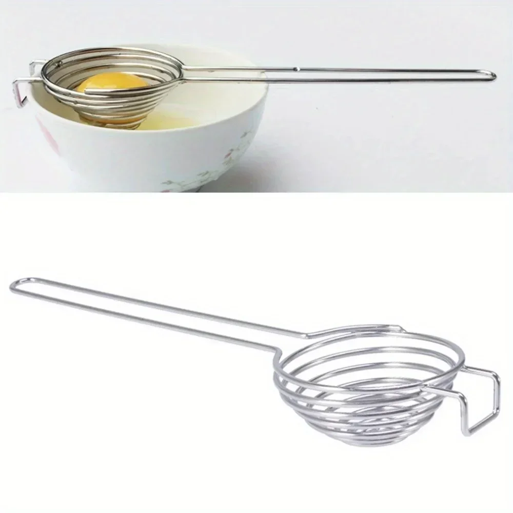 1PC Spiral 304 Stainless Steel Egg White Separator Egg Yolk Remover Divider with Long Handle Kitchen Tool For Egg Whisk
