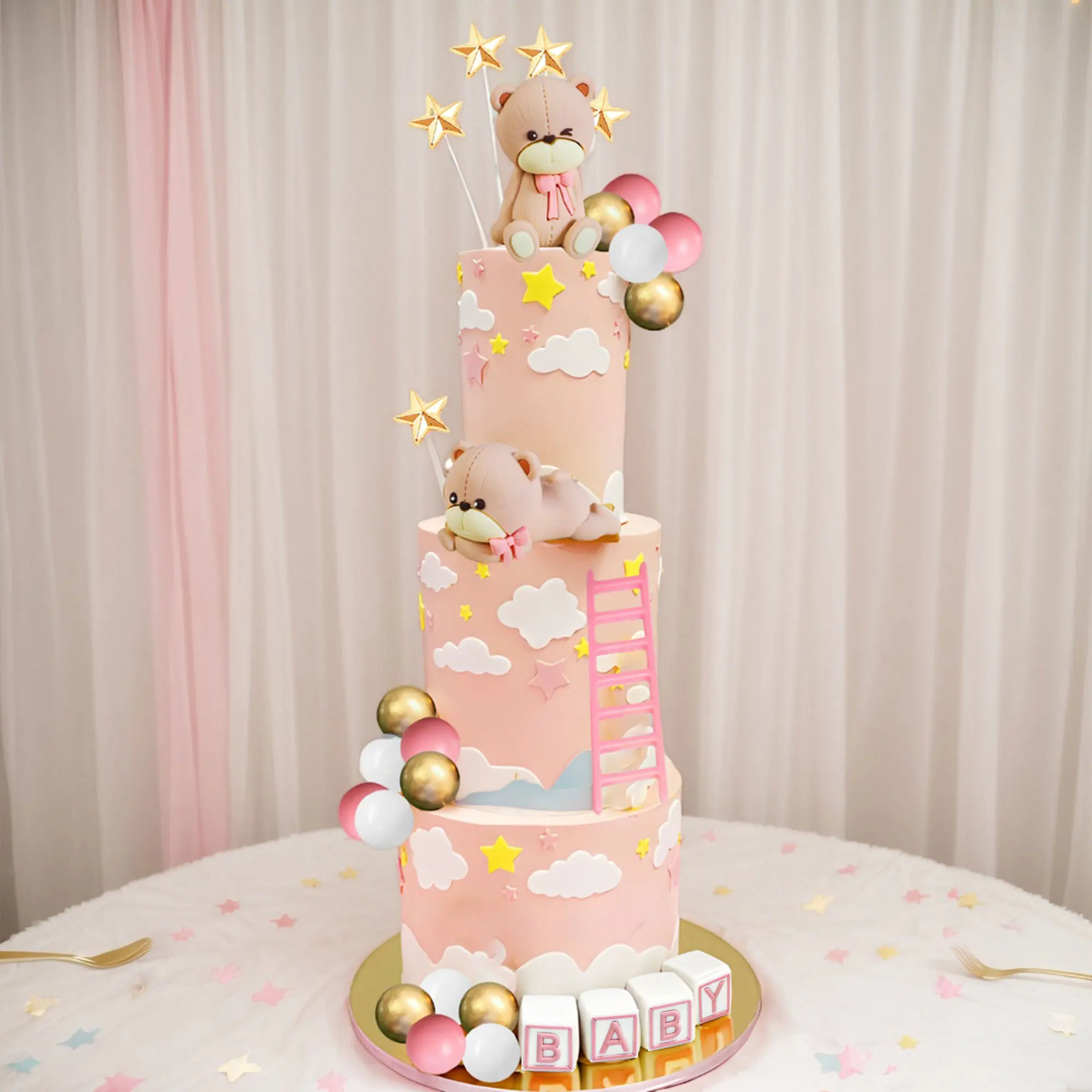 لافينتي الفاخرة الوردي الدب كعكة الديكور الطفل الدب استحمام الطفل كعكة توبر الدببة كعكة الديكور كعكة عيد ميلاد الديكور #4
