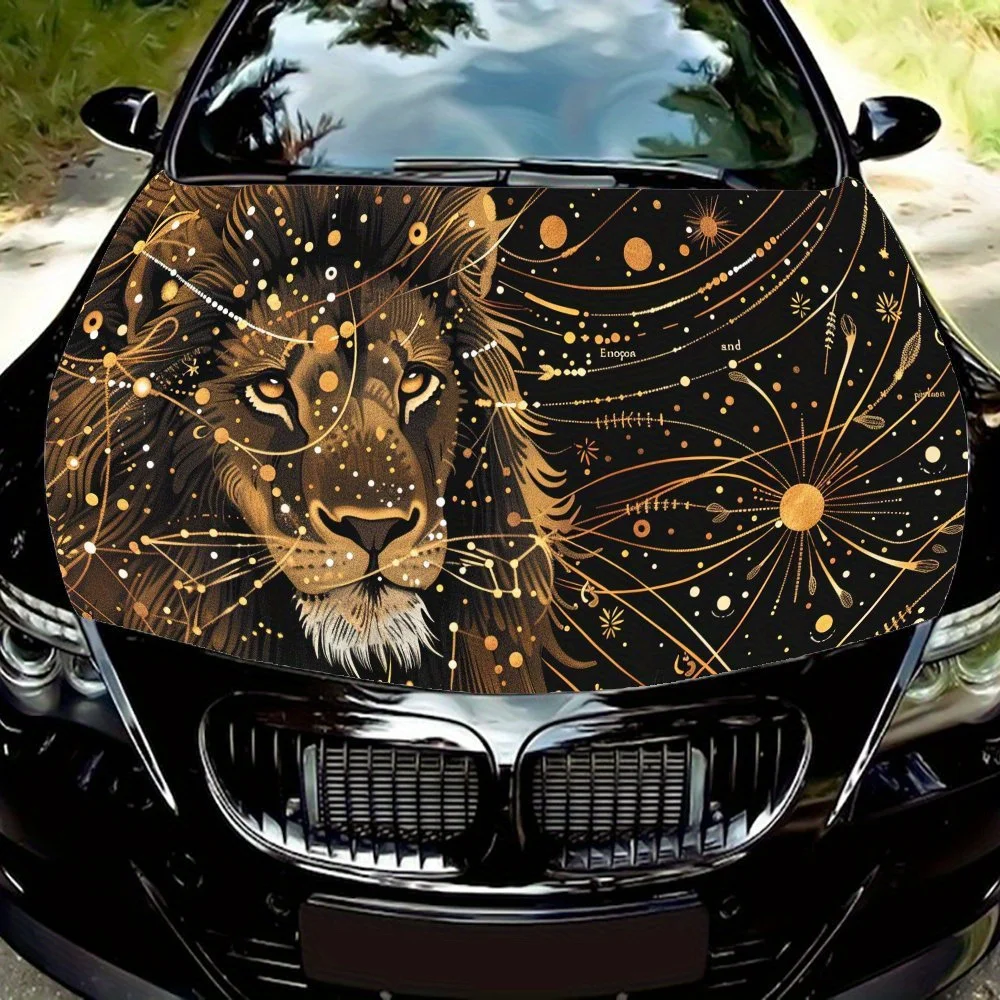 

Модная виниловая наклейка на капот автомобиля Cosmic Lion Art, наклейка на двигатель автомобиля, водонепроницаемая самоклеящаяся крышка для упаковки автомобиля, универсальная C
