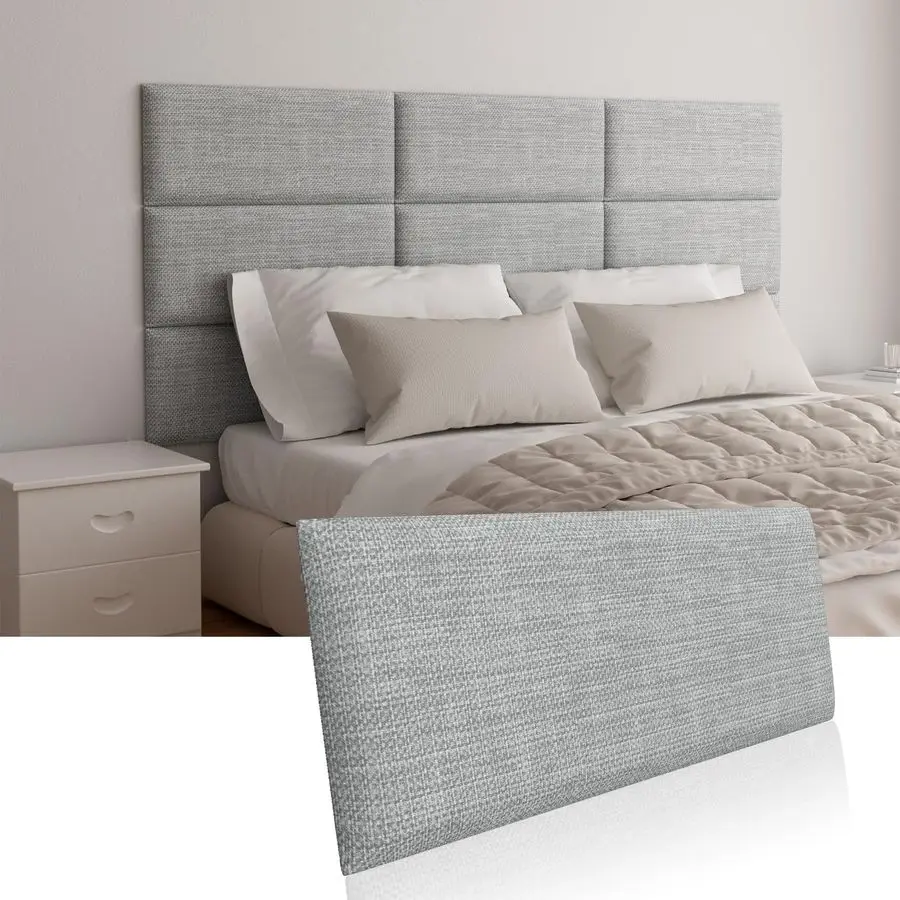 

Wall Mounted Headboard for Twin in Light Grey, Peel and Stick Wall Padding Panel Terry Cloth, 4 Panels Sized 9.84 x 23.62