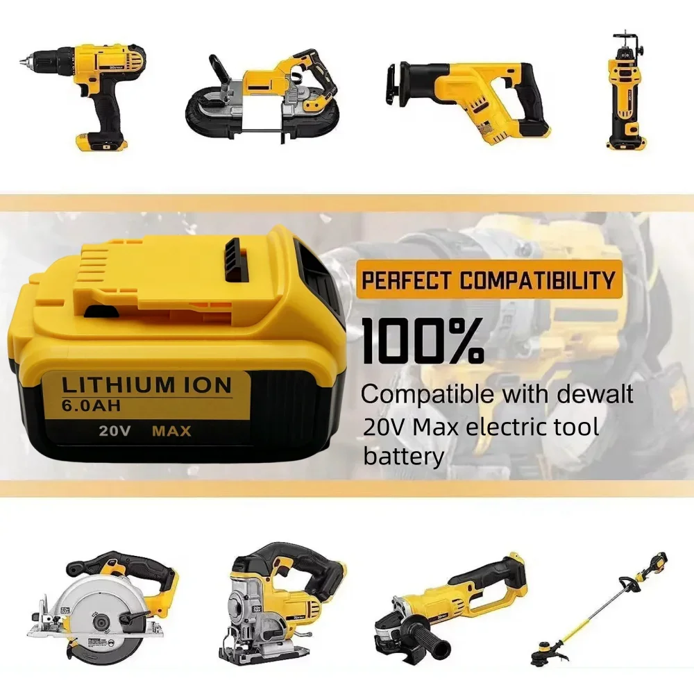 For Dewalt 20V Battery 6.0Ah DCF850 DCB200 DCB184 Lithium Battery Compatible With All DEWALT Series Of 18V/20V Power Tool