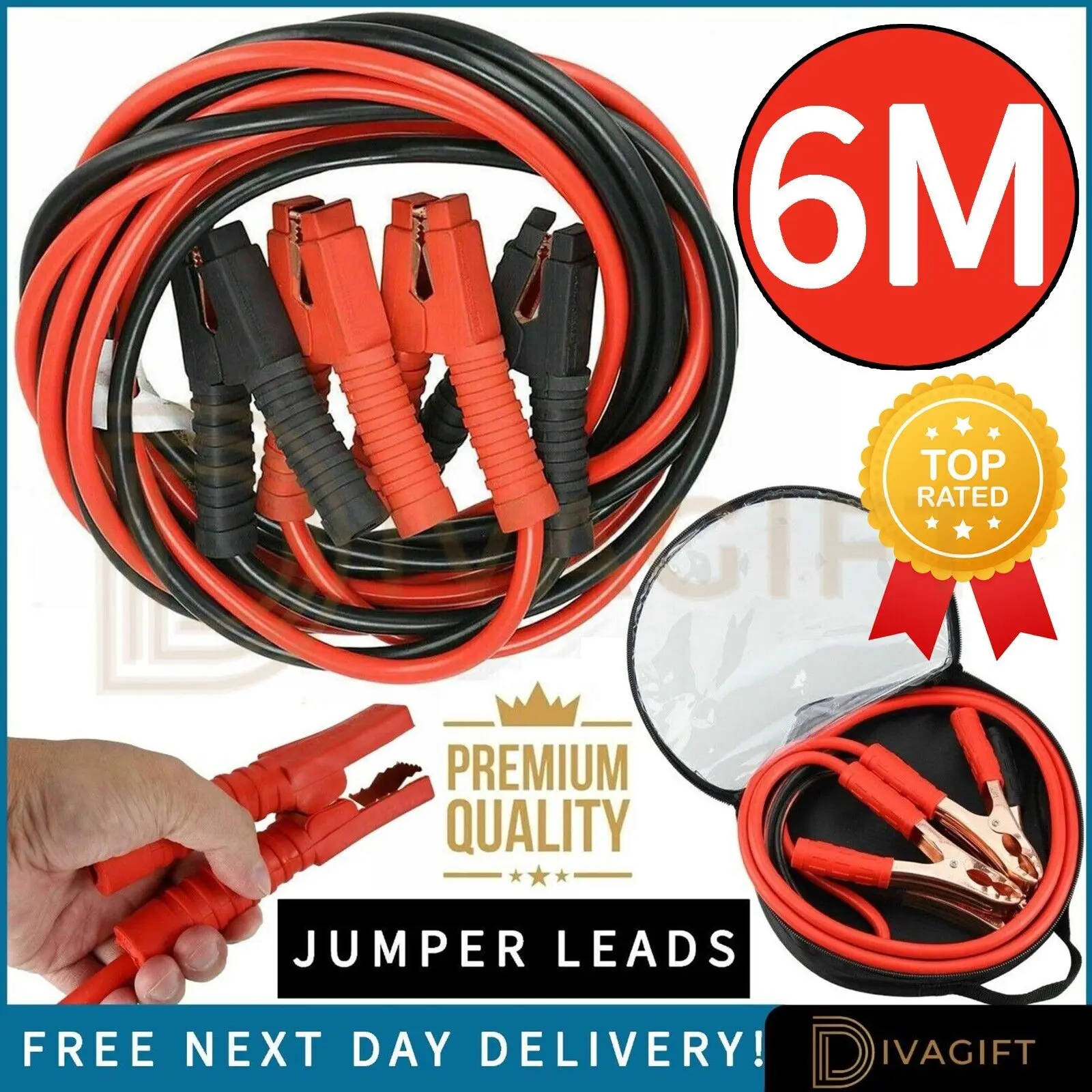 6M HEAVY DUTY JUMP LEADS 3000AMP CAR VAN BATTERY STARTER BOOSTER CABLES JUMPER