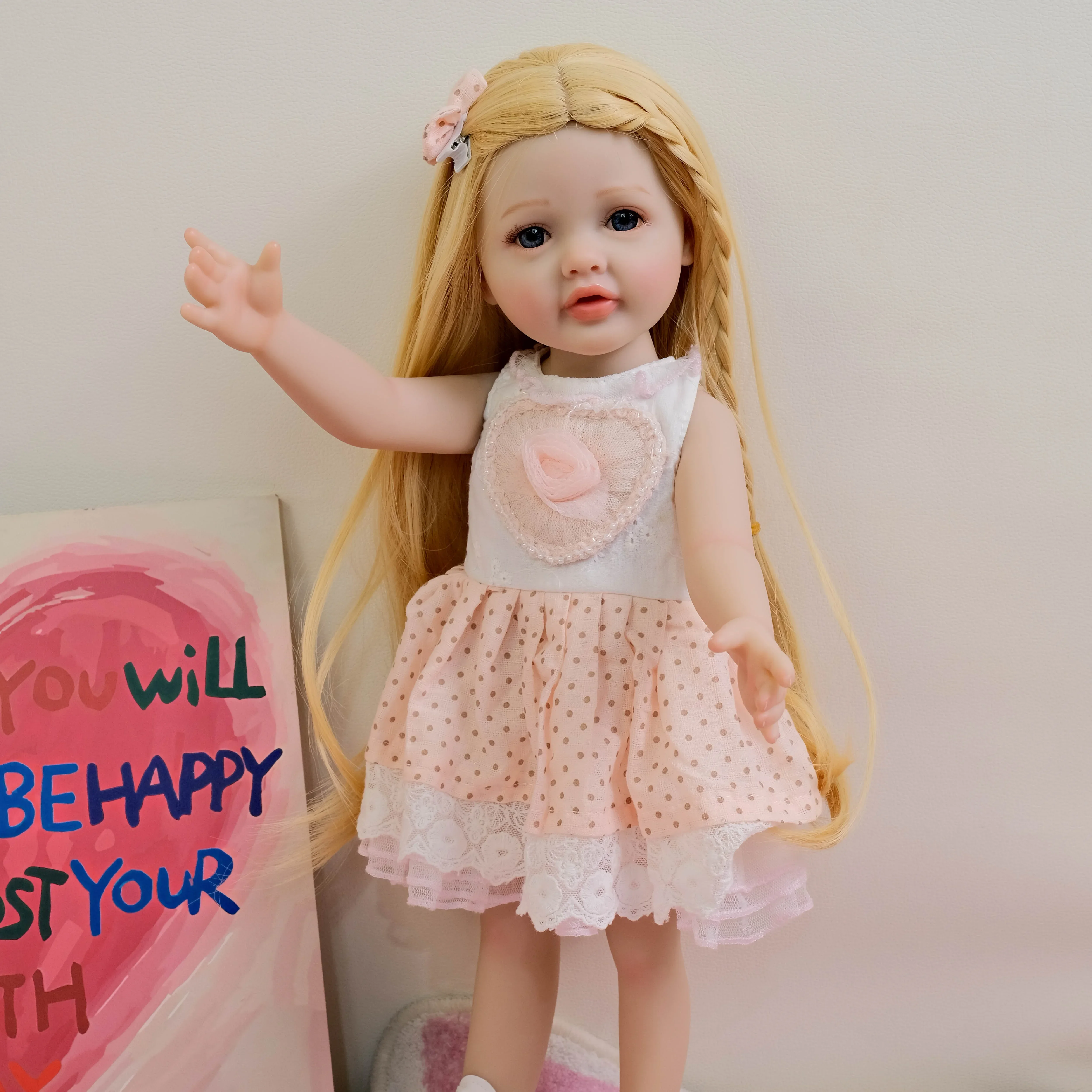NPK 18 pouces Betty réaliste corps complet fille Reborn bébé nouveau-né debout plusieurs couches peinture 3D peau avec perruque cheveux