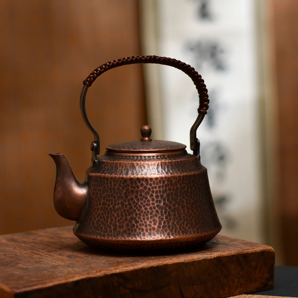 Chinese retro copper teapot, Handmade pure copper kettle for boiling water, Tea art teapot, Large capacity copper pot, 1L