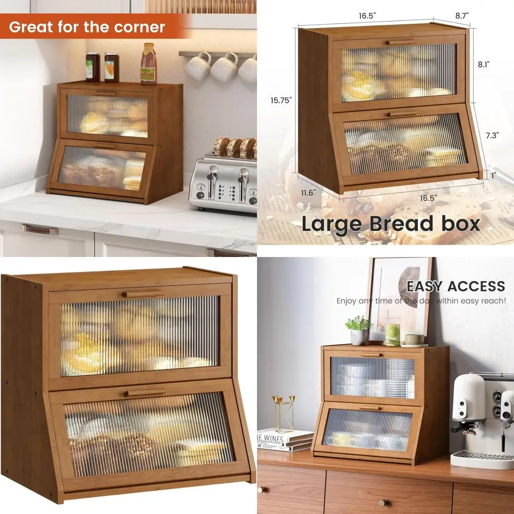 

Большая бамбуковая хлебница с волнистой акриловой дверцей для хранения хлеба на кухонной стойке