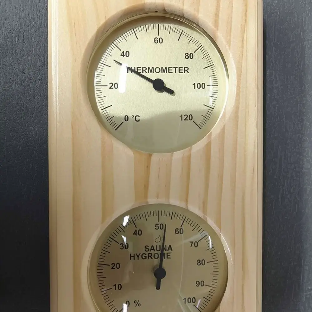 Essential Sauna Hygrometer Wooden Wall Mounted Dual Dial Gauge Temperature Humidity Meter Bath Accessory