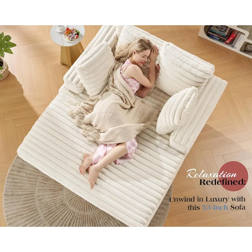 Cadeira de dormir-cadeira de pelúcia para sala de estar, chaise lounge de 53 polegadas interna, sofá-cama estofado com almofadas e braços