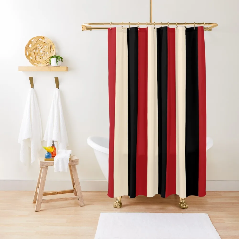 

Elegant Stripes Black, Red & Beige Shower Curtain Modern Bathroom Accessories Set For Bathroom Curtain