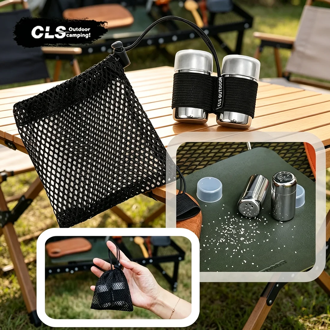 CLS Outdoor 2-teiliges Mini-Gewürzflaschen-Set aus Edelstahl für Camping, Reisen, Picknick, Angeln und BBQ