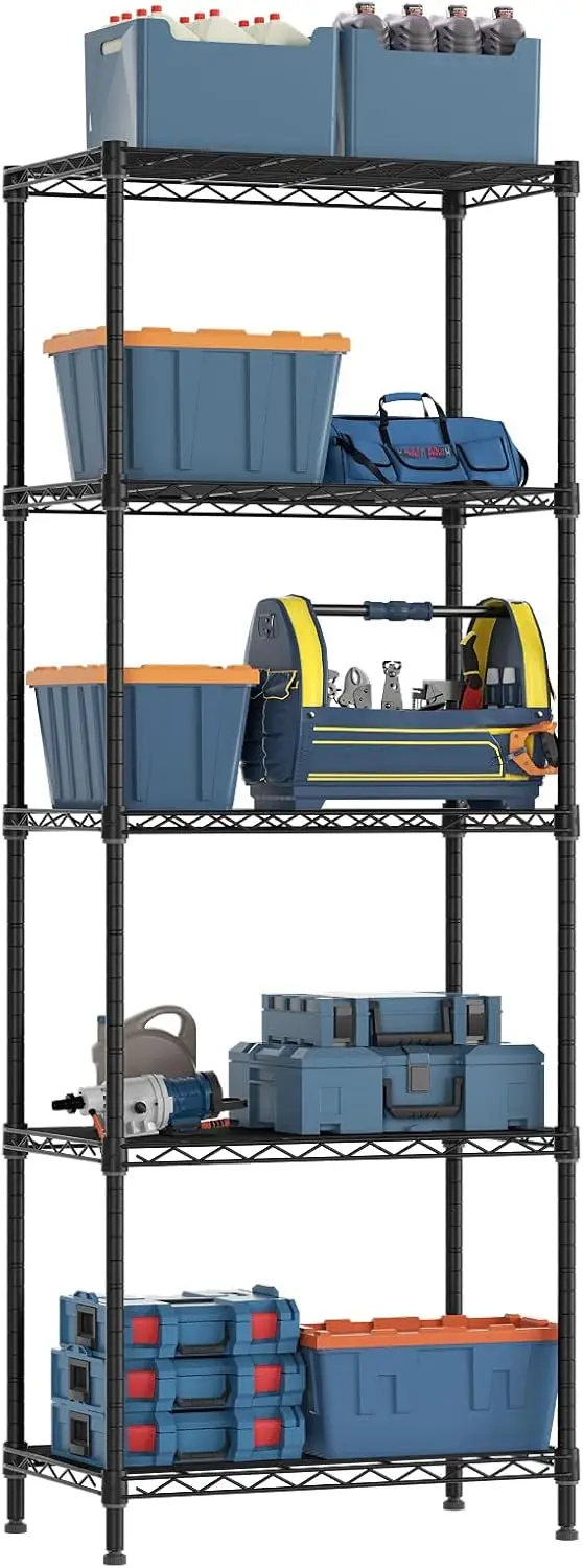 

5-уровневая регулируемая металлическая полка для хранения, грузоподъемность 750 фунтов, для дома, кухни, офиса, ванной комнаты, черная