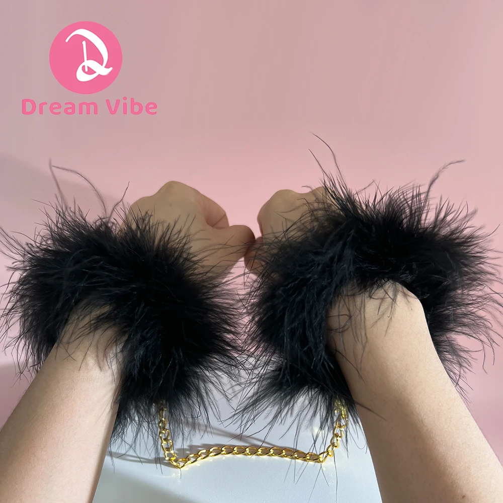 Natural Feather HandCuffs with Golden Chain Bondage Play Sexy Fetish Toy Flirt Midnight Temptation Pleasure Sex Game Wrist Cuff