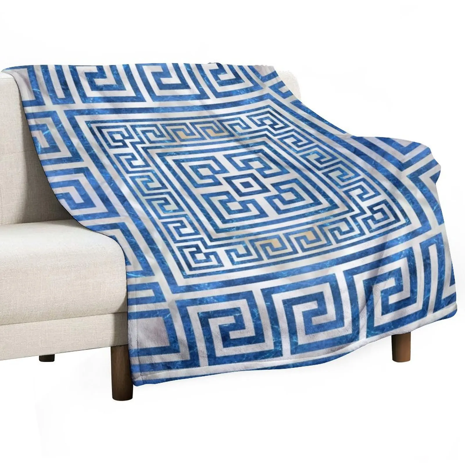 Greek Key Ornament - Greek Meander - Blue Marble Throw Blanket Warm Tourist anime Bed linens Blankets