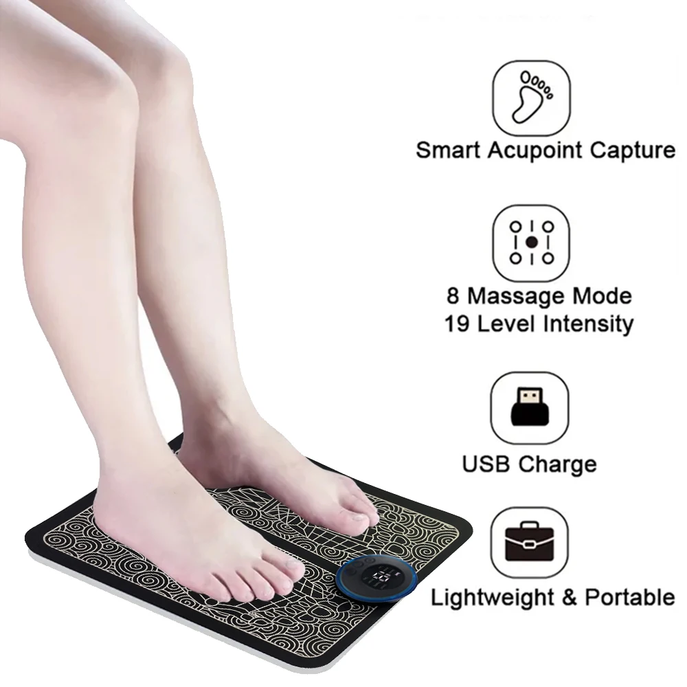 Electric Foot Massage Pad USB Rechargeable Relaxation Foot Acupressure Improves Blood Circulation 8 Modes 19 Level Relaxation