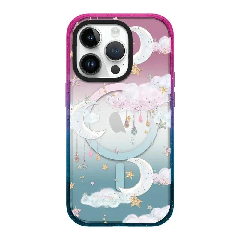 

MagSafe Acrylic Cloud Moon Rainbow Phone Case Cover for iPhone 12 13 14 15 Pro Max Case for iPhone 15 ProMax