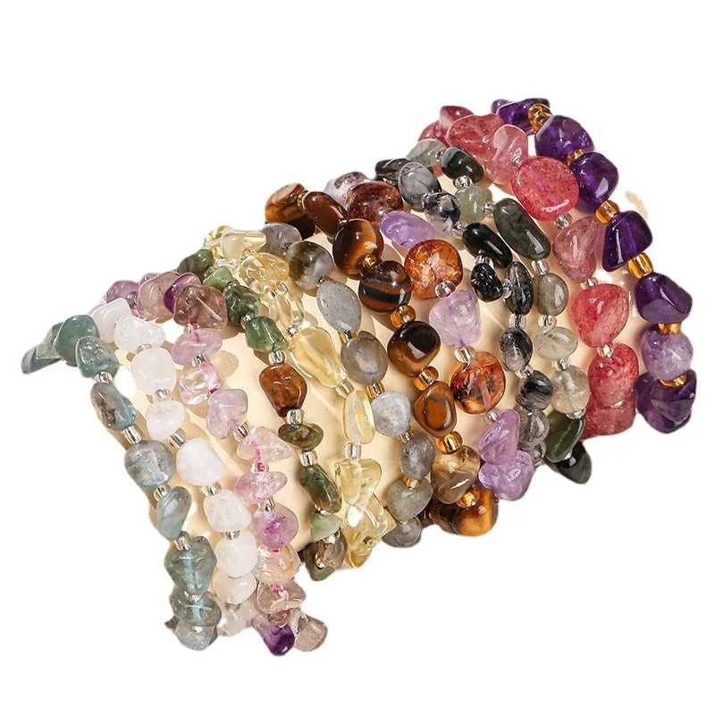 10pc Natural Gem Stone Bracelet Irregular Crystal Stretch Chip Beads Nuggets Bracelets Bangles Quartz Wristband for Women