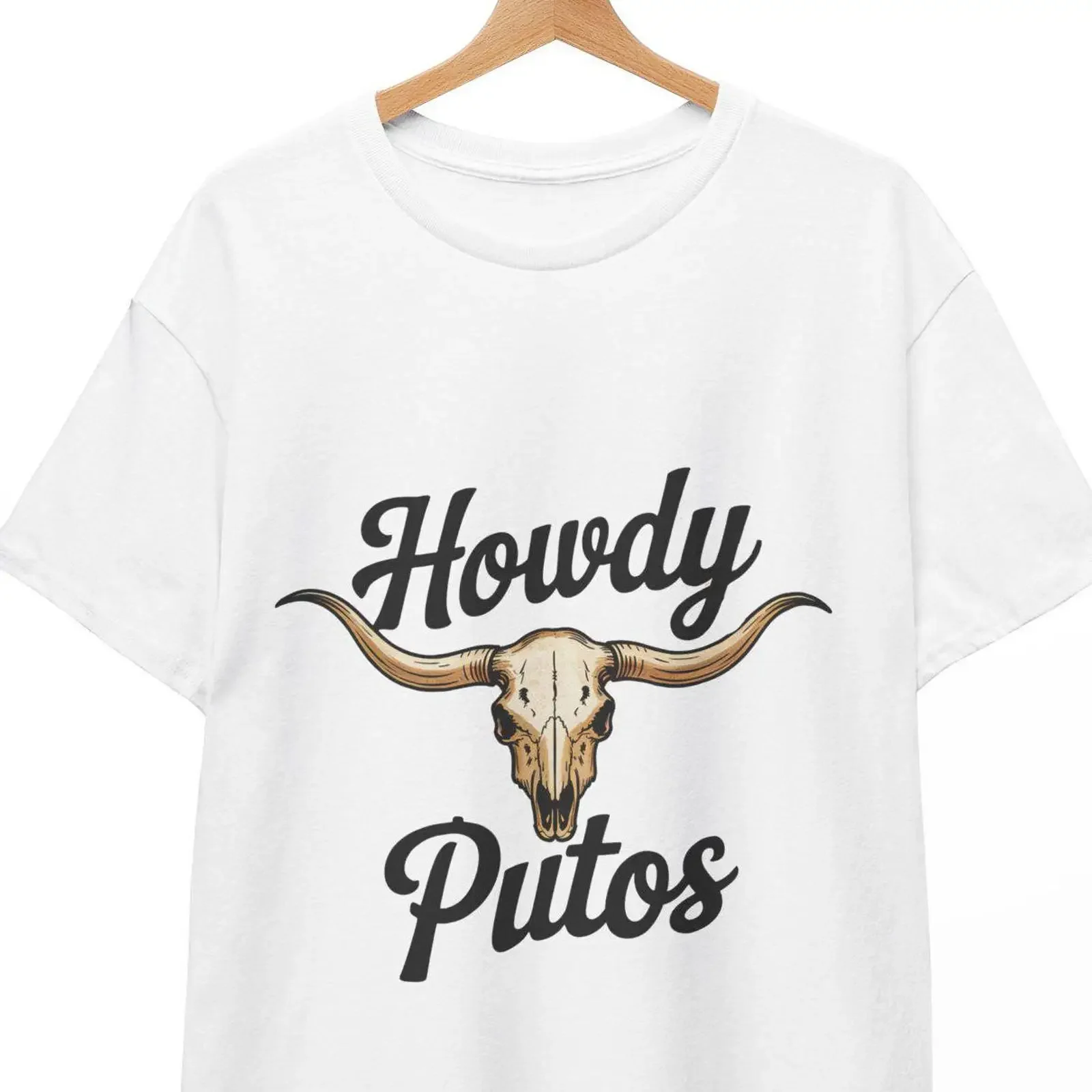 Howdy Putos Western T Shirt Bull Skull Cowboy Country Cowgirl Cowpoke  vintage Washed Slightly Stylish Comfortable