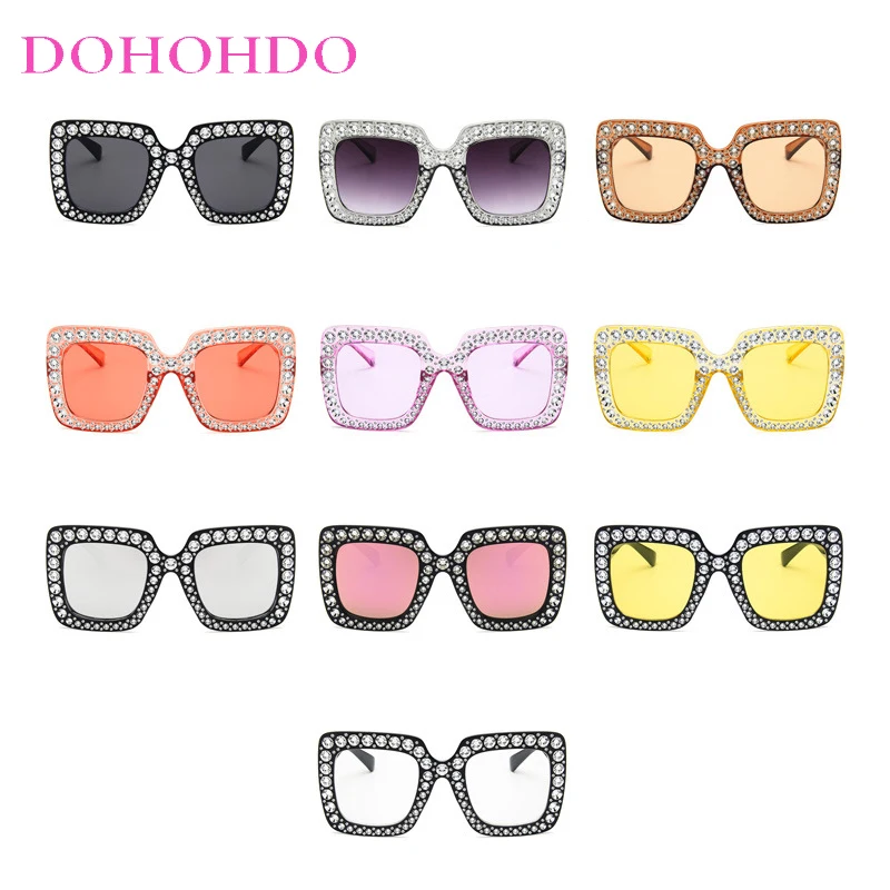 Big Square Luxury Rhinestone Sunglasses Women Men Oversized Frame Brand Designer Sun Glasses Vintage UV400 Female Oculos De Sol