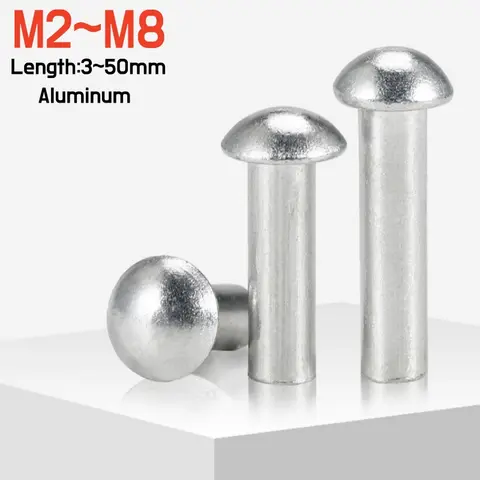 10~300pcs M2 M2.5 M3 M4 M5 M6 M8 Aluminum Solid Round Head Rivet Hand Knock Self-plugging Button Head Rivet GB867 Length 3~50mm