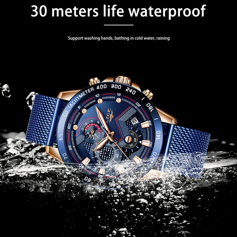 LIGE Top Brand Luxury Quartz Man Watch Fashion Business Mesh Belt Watch for Men Waterproof Luminous Wristwatch Chronograph Clock