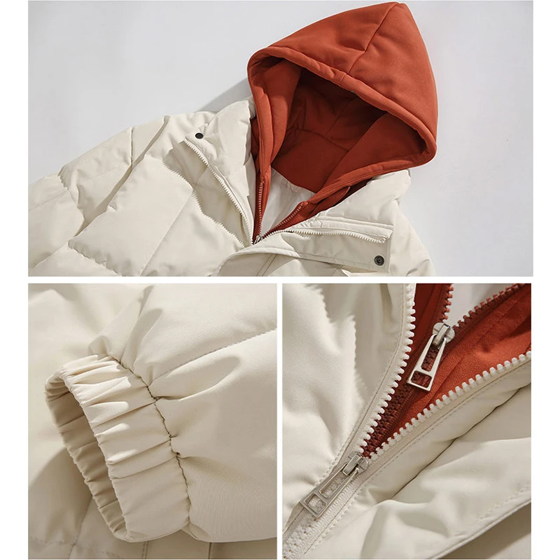Moda masculina com capuz algodão-acolchoado jaquetas 2025 outono inverno juventude high street wear solto engrossar casaco ao ar livre à prova de vento parkas