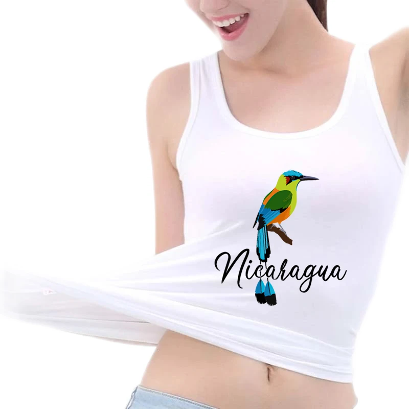 Nicaragua Kingfisher Print Long Tank Top Women Sleeveless U-Neck Slim Fit Sports Top