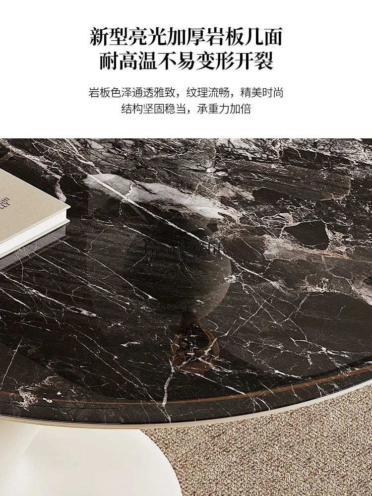 Italian Minimalist Cream Style Stone Plate Coffee Table Modern Simple Home round Tea Table Combination