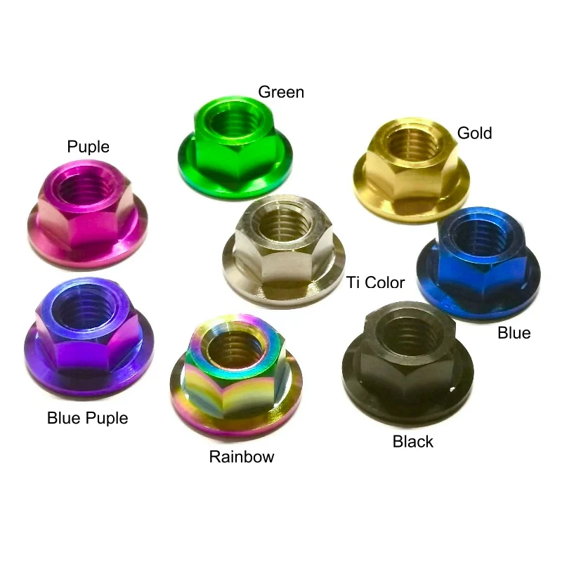 M5 M6 M8 M10 M12 M14 Titanium Flange Nuts Din6923 Ti6Al4V Alloy For Rear Axle Spacer Nut Bicycle Bike Motorcycle Car