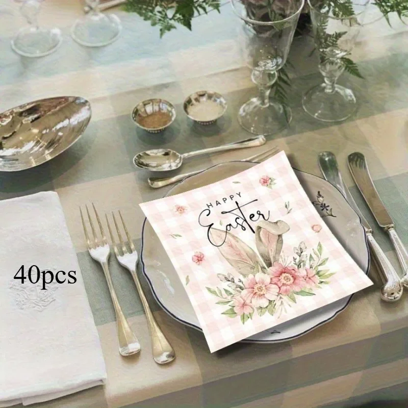 40 قطعة أرنب عيد الفصح رئيس المناديل الملونة زهرة نمط ورق للاستعمال مرة واحدة تحديد الموقع للحزب عشاء الجدول تخطيط لوازم