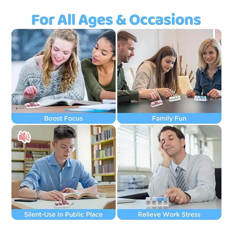 Silent Fidget - Paquete de 3 clics de teclado Modelos cremosos, silenciosos y clics - Llavero para aliviar el estrés