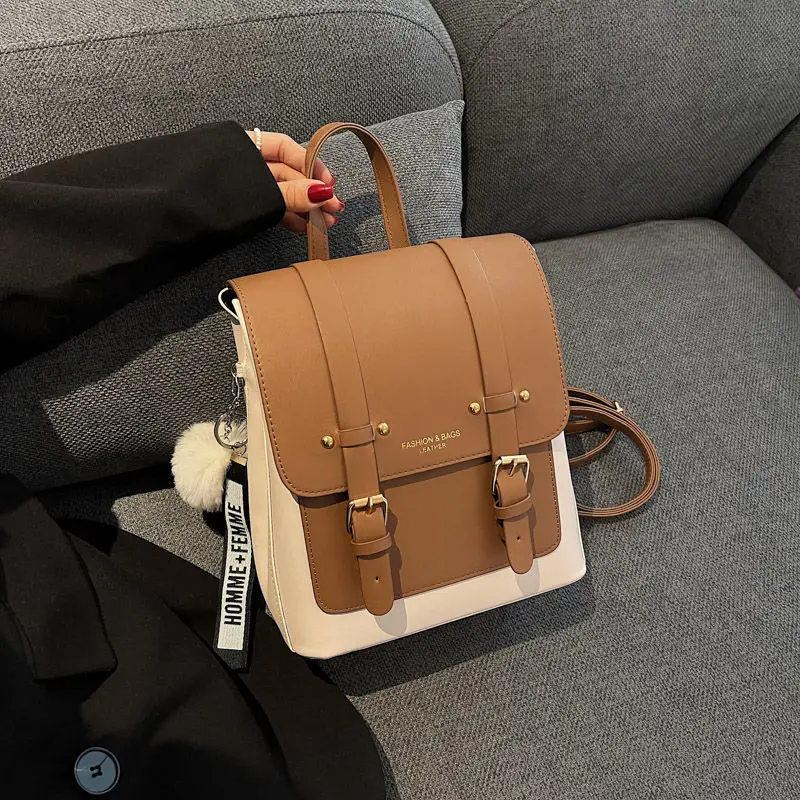 

insTrendy Color-Block Small Backpack for Women2025New Large Capacity Versatile Fashionable College Style Backpack
