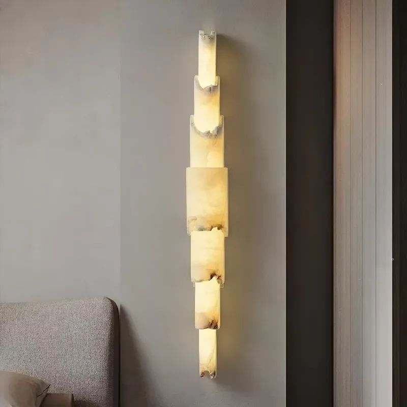 Modern French Luxury Marble Wall Lamp Creative Designer Light for Living Room Background Bedroom Bedside and Corridor Decor