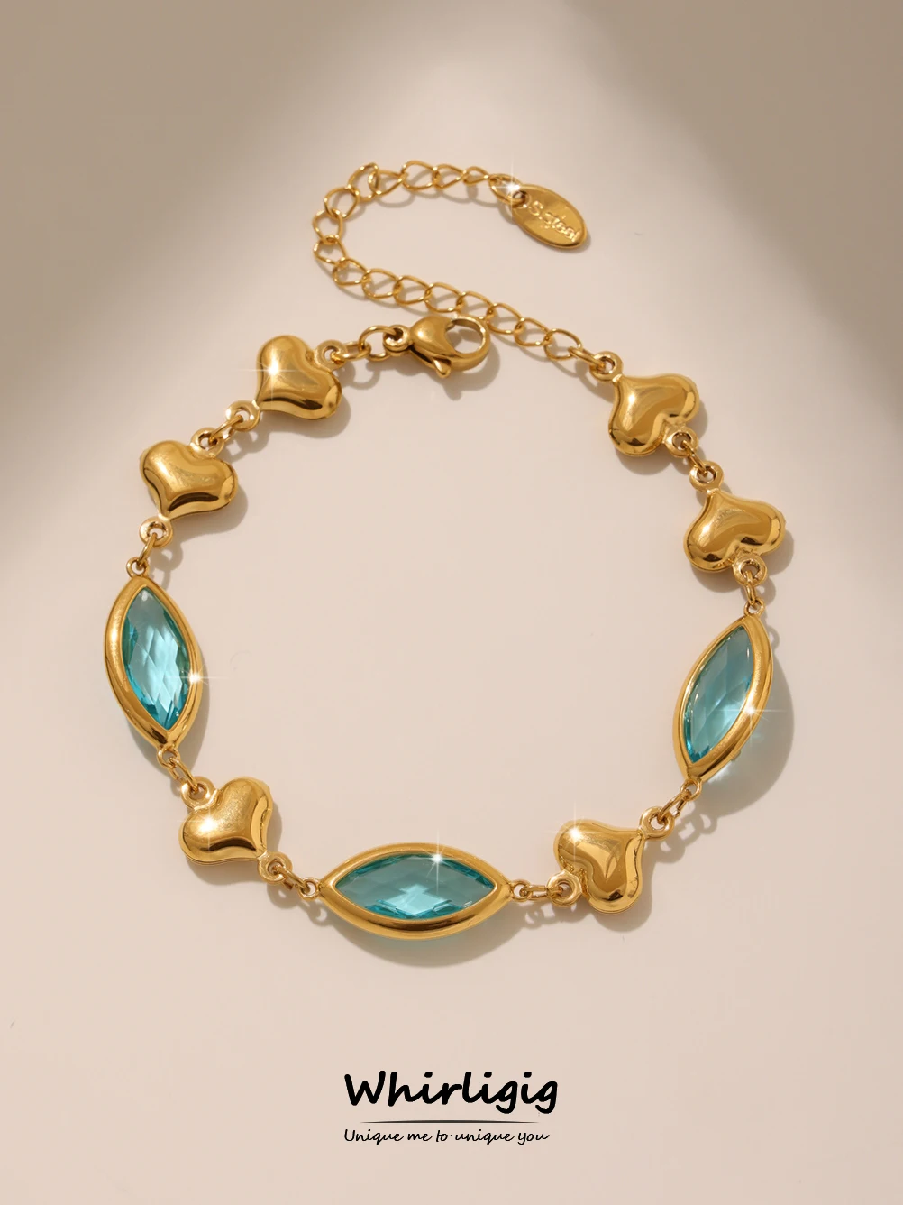 Bracelet en acier inoxydable avec design cœur ovale pour femmes, pierres en verre tchèque de luxe, bijoux plaqués or