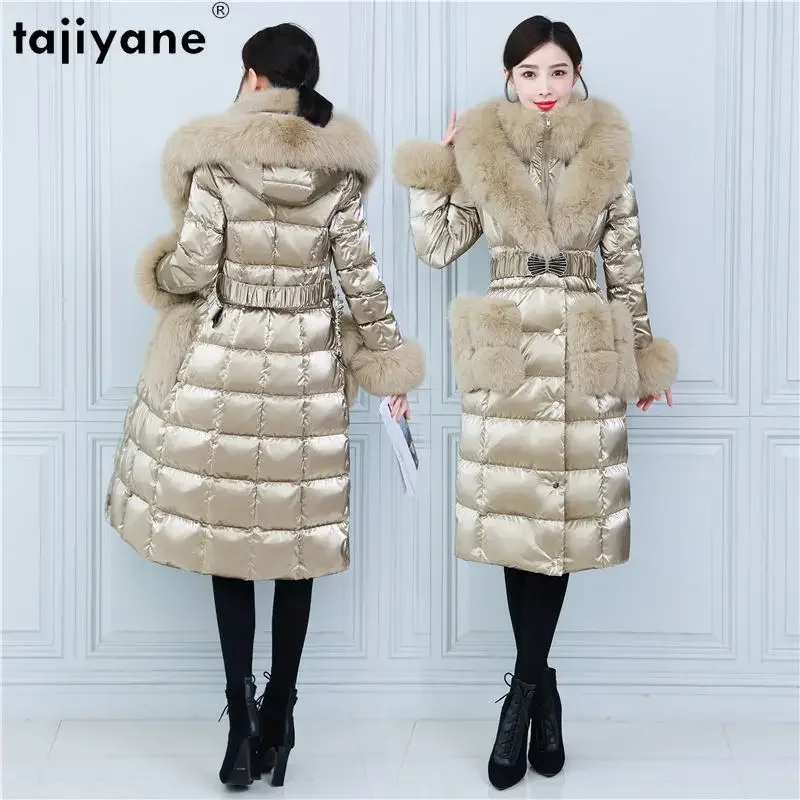 

Tajiyane Top Quality 90% White Duck Down Jackets for Women 2023 Winter Long Down Coats Luxury Fox Fur Collar Glossy Warm Parkas