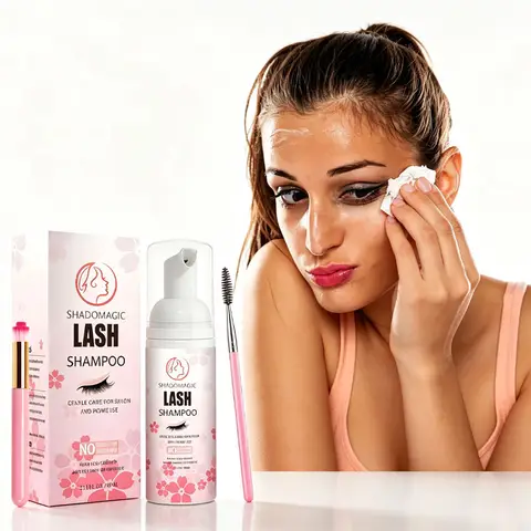 Fast Eyelash Cleaning Mousse 60ml + Brush & Mascara Wand | Gentle Foaming Cleanser for Eyelid Removal, Extension Cleanser, and Makeup Remover | Ideal for Salon and Home Use