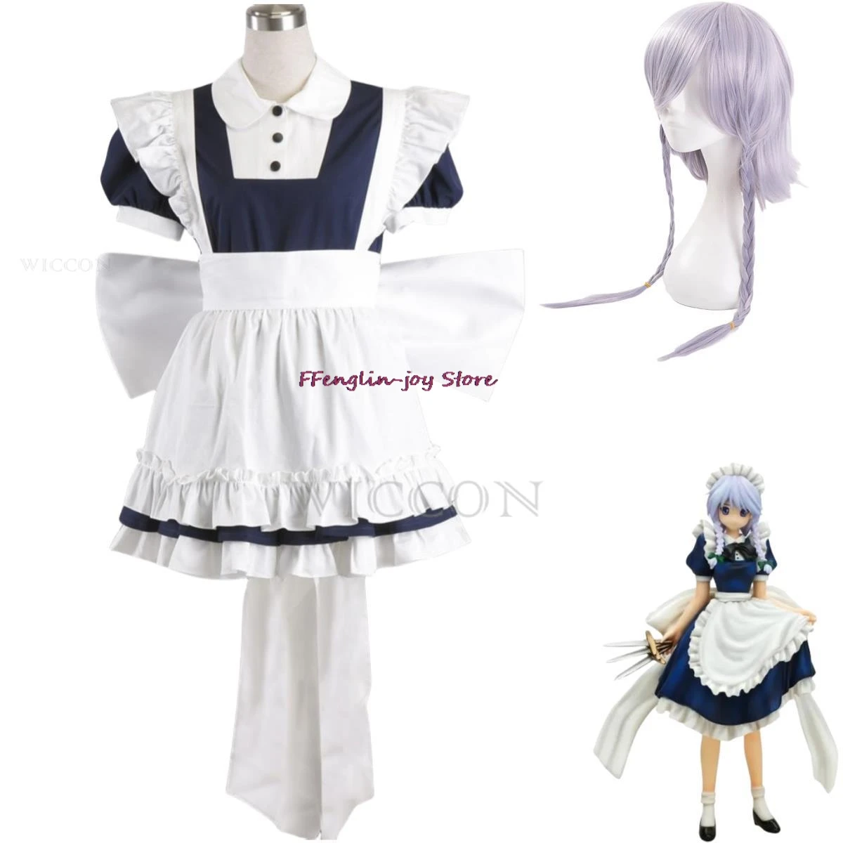 Anime Game TouHou Projec Izayoi Sakuya Cosplay Kostuum Pruik Meid Kledij Lolita Jurk Vrouw Sexy Kawaii Verjaardagsfeestje Pak