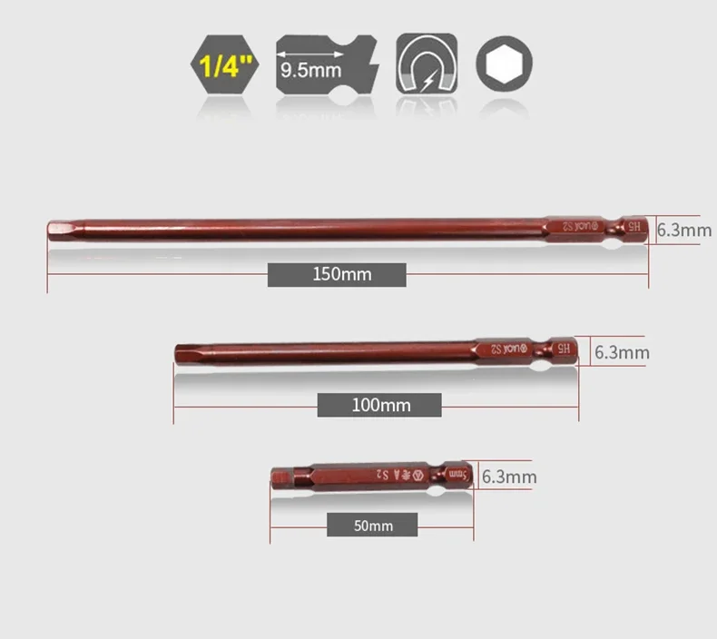 LAOA S2 Sechskant-Schraubendreher-Bits, elektrische Schraubendreher-Bits, verlängerter Sechskant-Schraubendreherkopf H1,5 H2,0 H2,5 H3,0 H4,0 H5,0 H6,0 – Detail 2