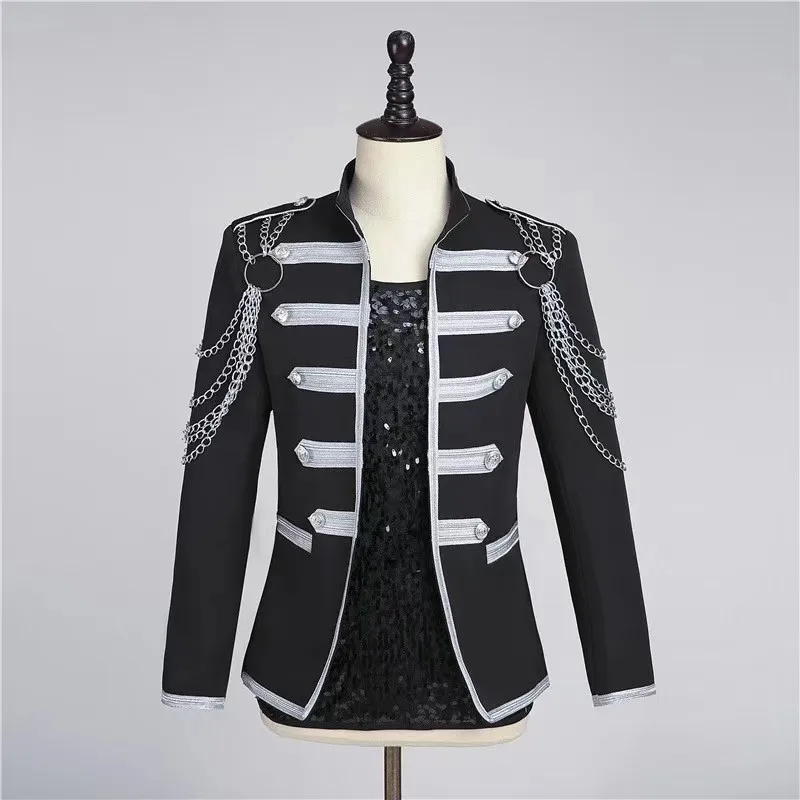 

Leisure Chain Decoration Suit Jacket Male Singer Dance Team Stage Performance Clothing Banquet Guest Walking Show Costume