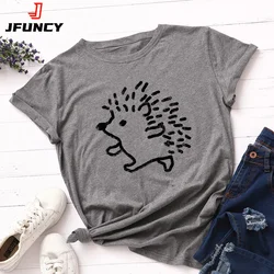 100% Cotton Women T-shirts Cute Hedgehog Printed Graphic T Shirts Woman Short Sleeve Tees Top Female Clothing Ladies Tshirt