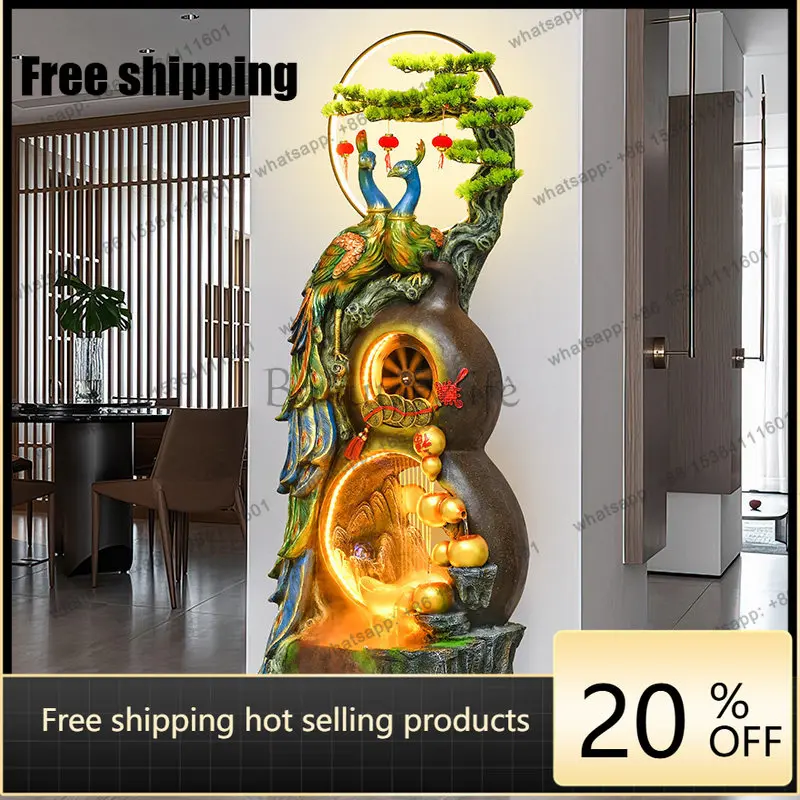hot Peacock Rockery Flowing Water Fountain Entrance Decoration Feng Shui Wheel Lucky Wufu Linmen Living Room Ornament