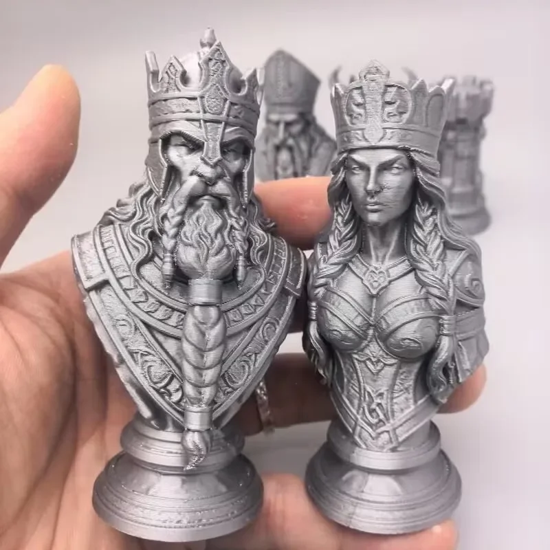 10cm 3D Printed Chess Pieces, Nordic Mythology King Queen Knight, Figurine Set Board Game Model