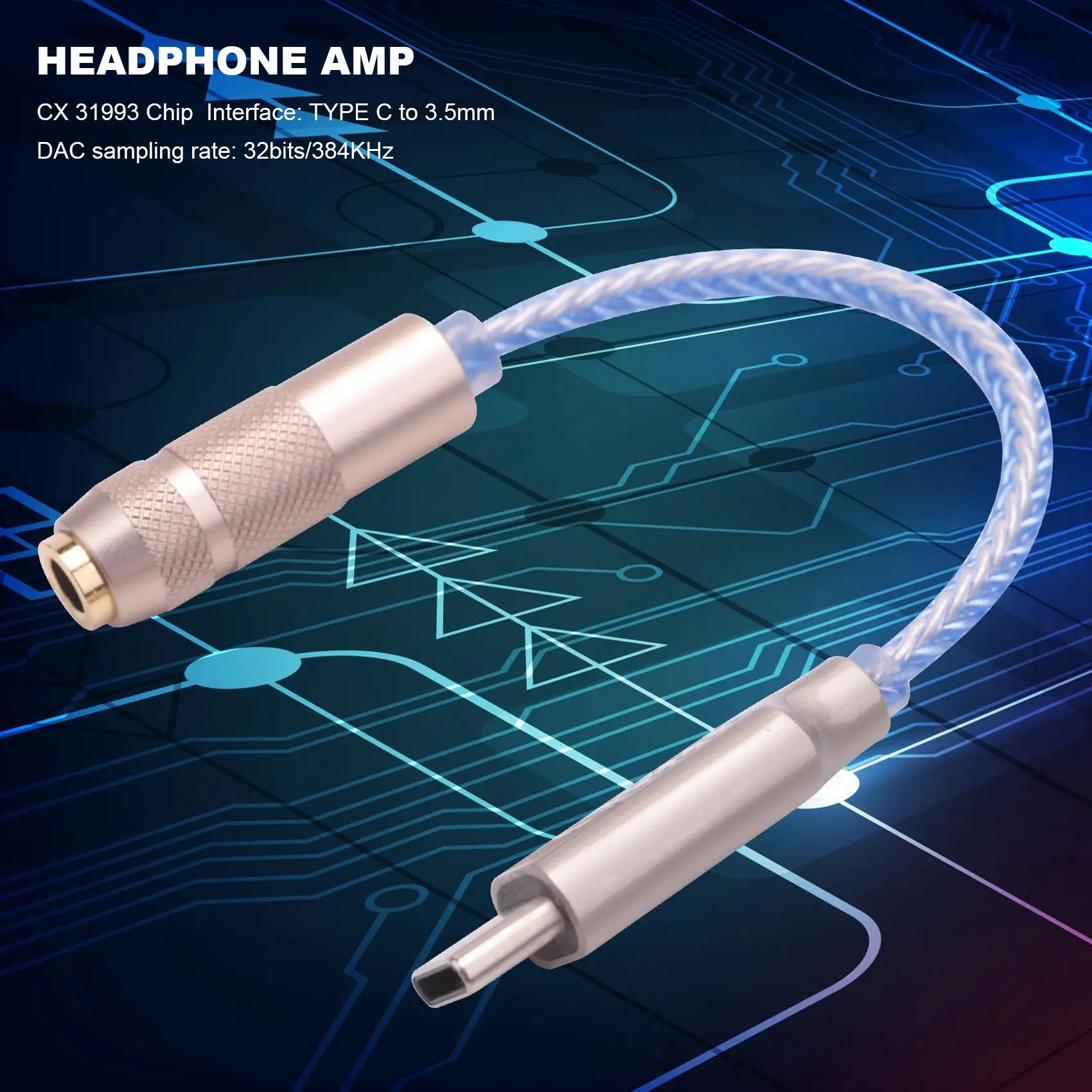 Auriculares USB tipo C CX31993, audífonos DAC Amp azules con salida de 3,5mm, SNR128DB, PCM, 32B/384KHz, para llamadas telefónicas Android Windows10