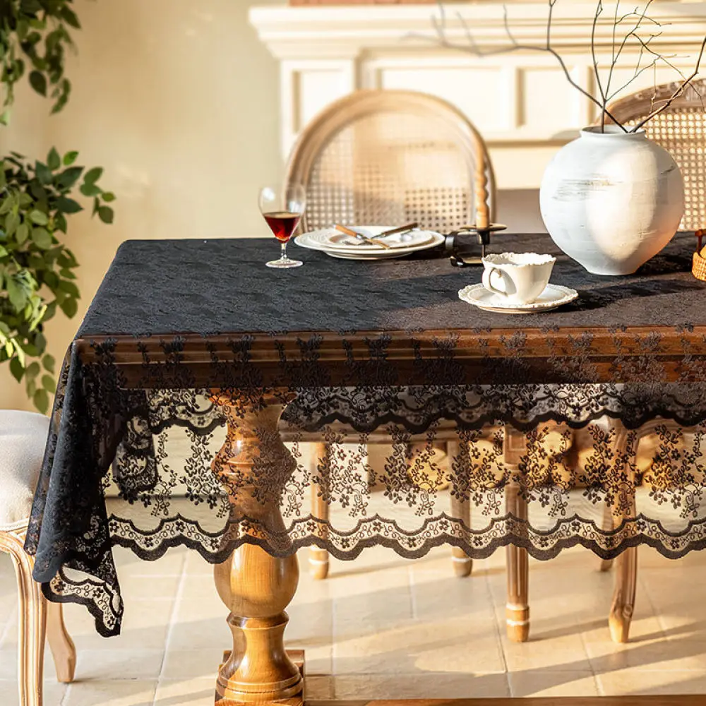 Elegant Lace Tablecloth French Aesthetic Table Cover Floral Fabric Hollow Out Design For Kitchen Dining Table Decor