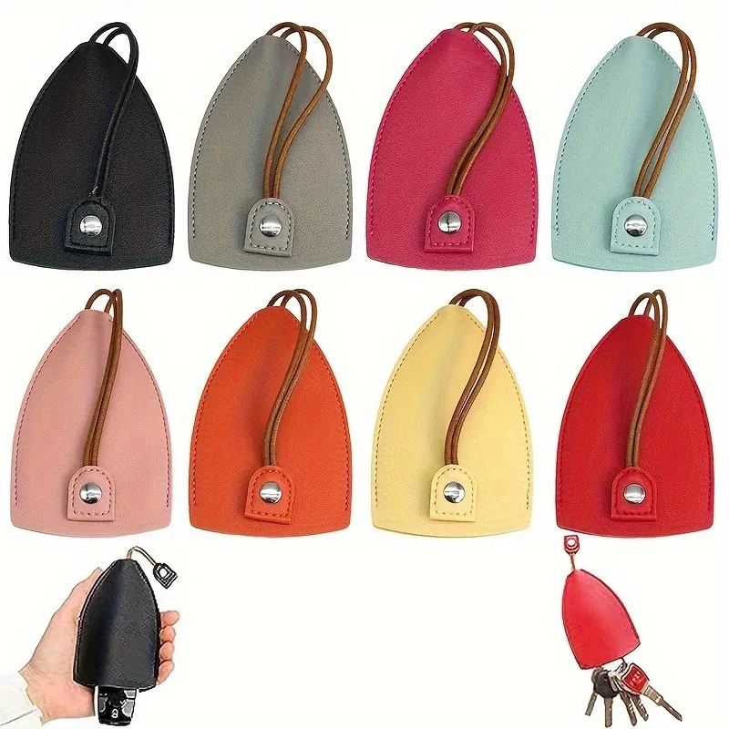 PU Leather Pull Out Keychain Pouch Waterproof Solid Color PU Key Wallets Key Holder Case Car Key Case Accessories