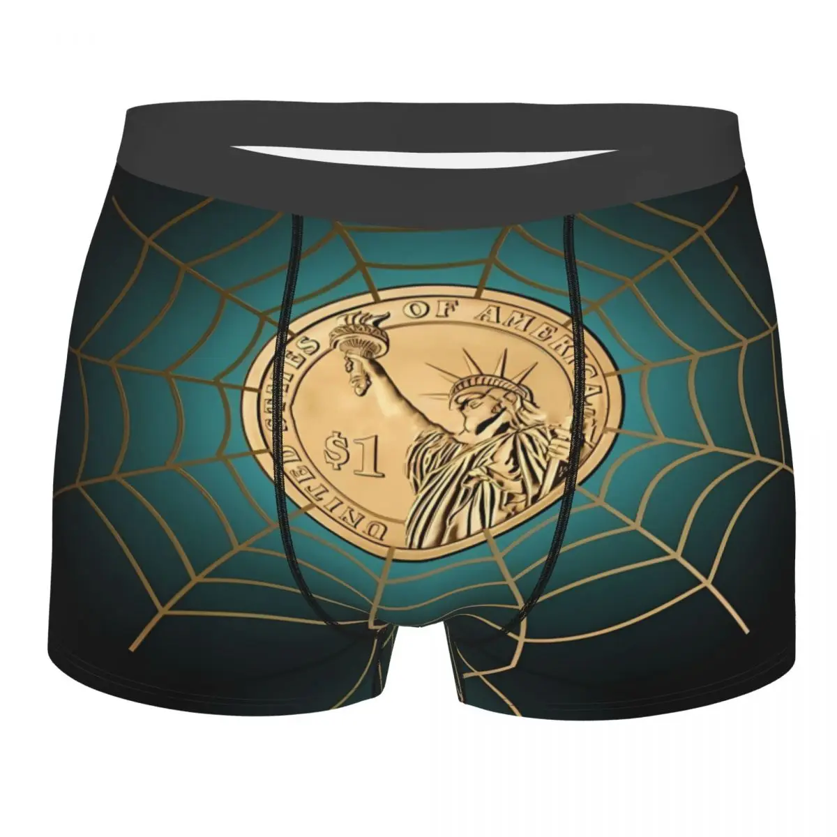 Dollar Currency Money Cobweb Web Us-Dollar Coin Men Boxer Briefs Money Breathable Funny Underwear Top Quality Print Shorts Gift