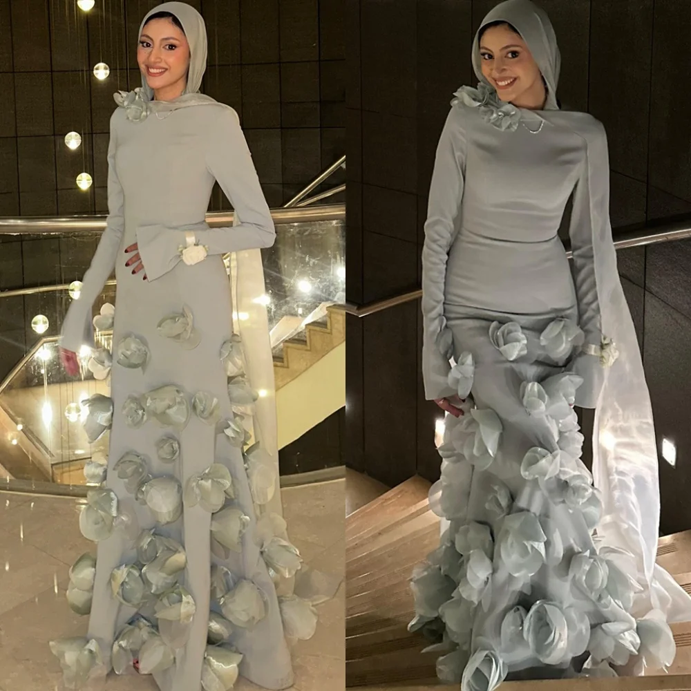فستان سهرة جيرسي بسيط مخصص عالي الجودة بأكمام طويلة فساتين العودة للوطن زهور ساحرة فساتين مناسبة خاصة