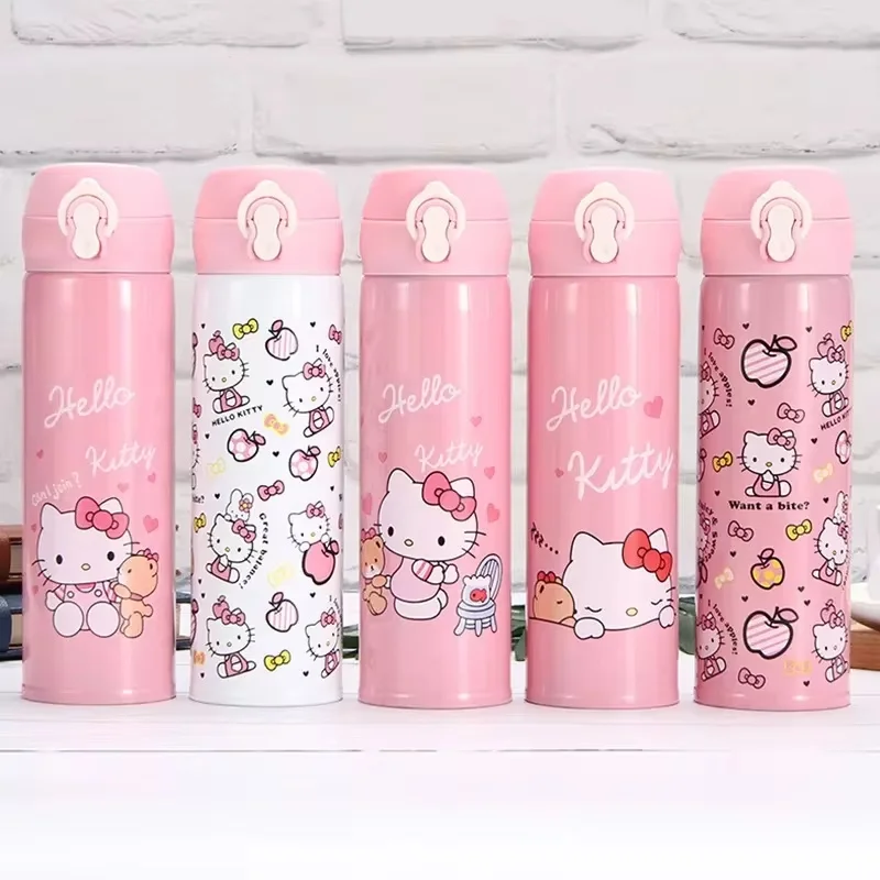 Hello Kitty Insulated Water Bottle For Kids,Kawaii Hot Water Bottle Pink Cartoon Stainless Steel Hot Water Bottle, Gift 350/500m