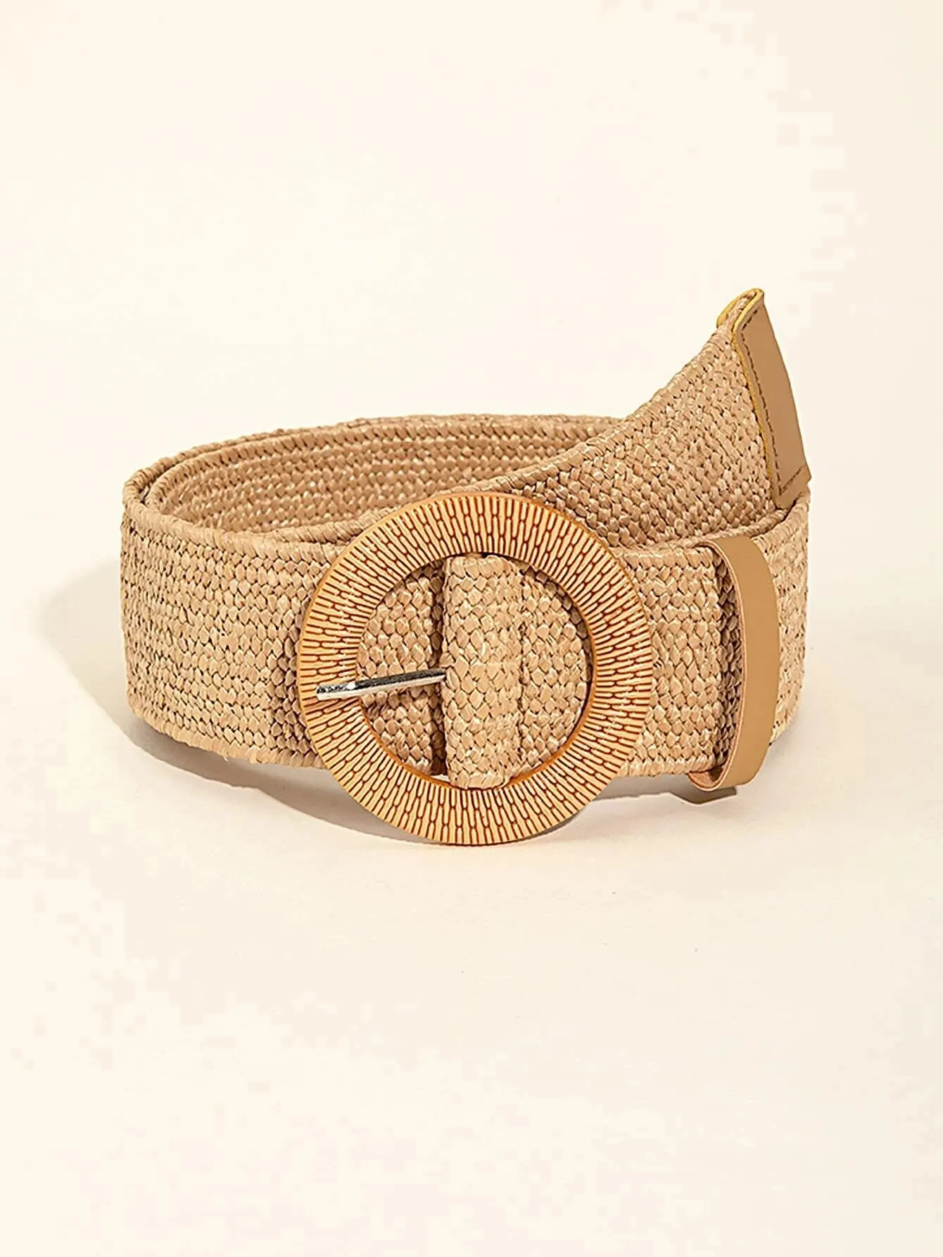 1szt Kobiety Ellipse Buckle Boho Straw Belt For Beach Bead Decor Bohemian Woven Belt For Holiday